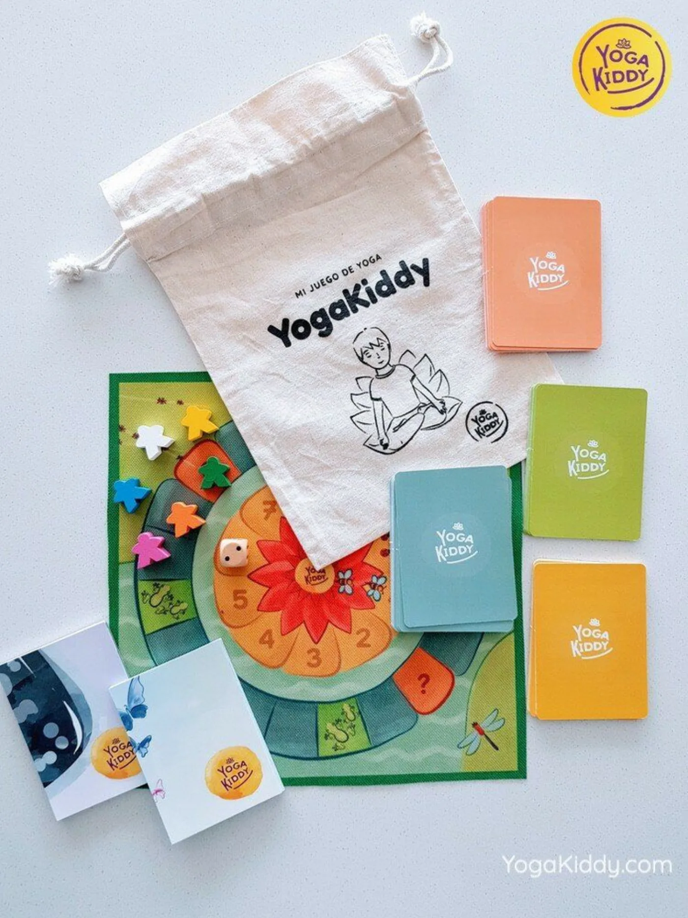 Juego YogaKiddy físico con tablero, cartas y piezas